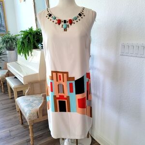 EUC Women's VINCE CAMUTO Lined Sleeveless Colorblock Jeweled Neckline Dress sz M